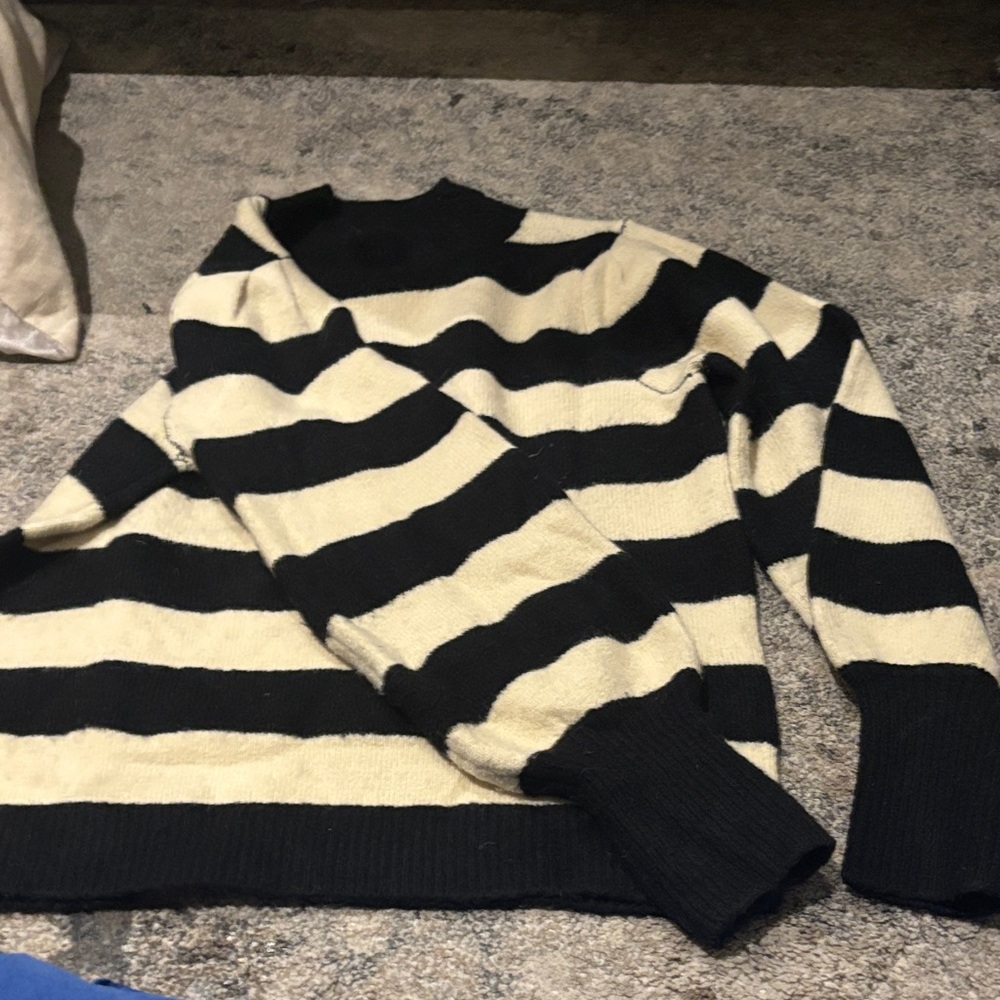 Striped Black and Cream Turtleneck Sweater